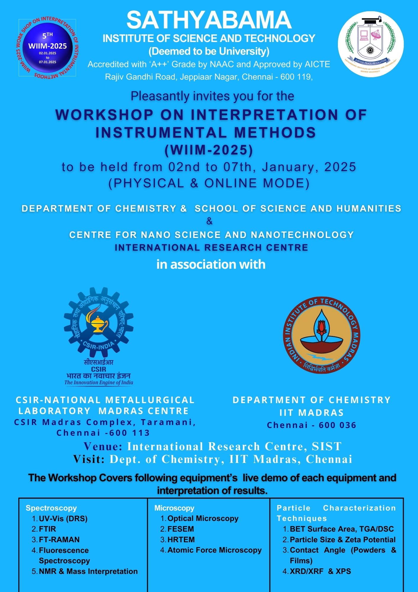  WORKSHOP ON INTERPRETATION OF INSTRUMENTAL METHODS ( WIIM 2025)