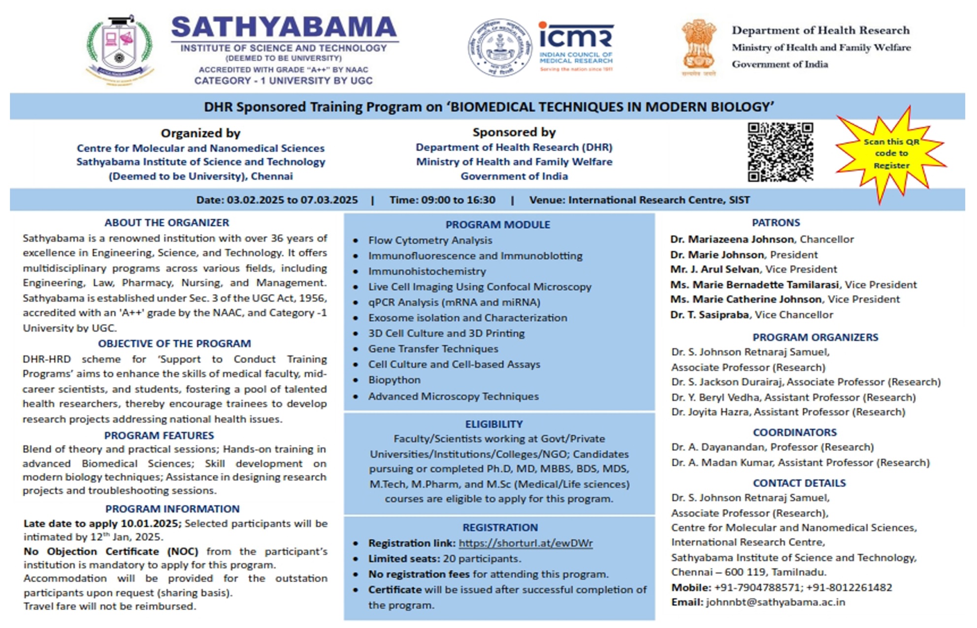 DHR Sponsored Training Program on BIOMEDICAL TECHNIQUES IN MODERN BIOLOGY