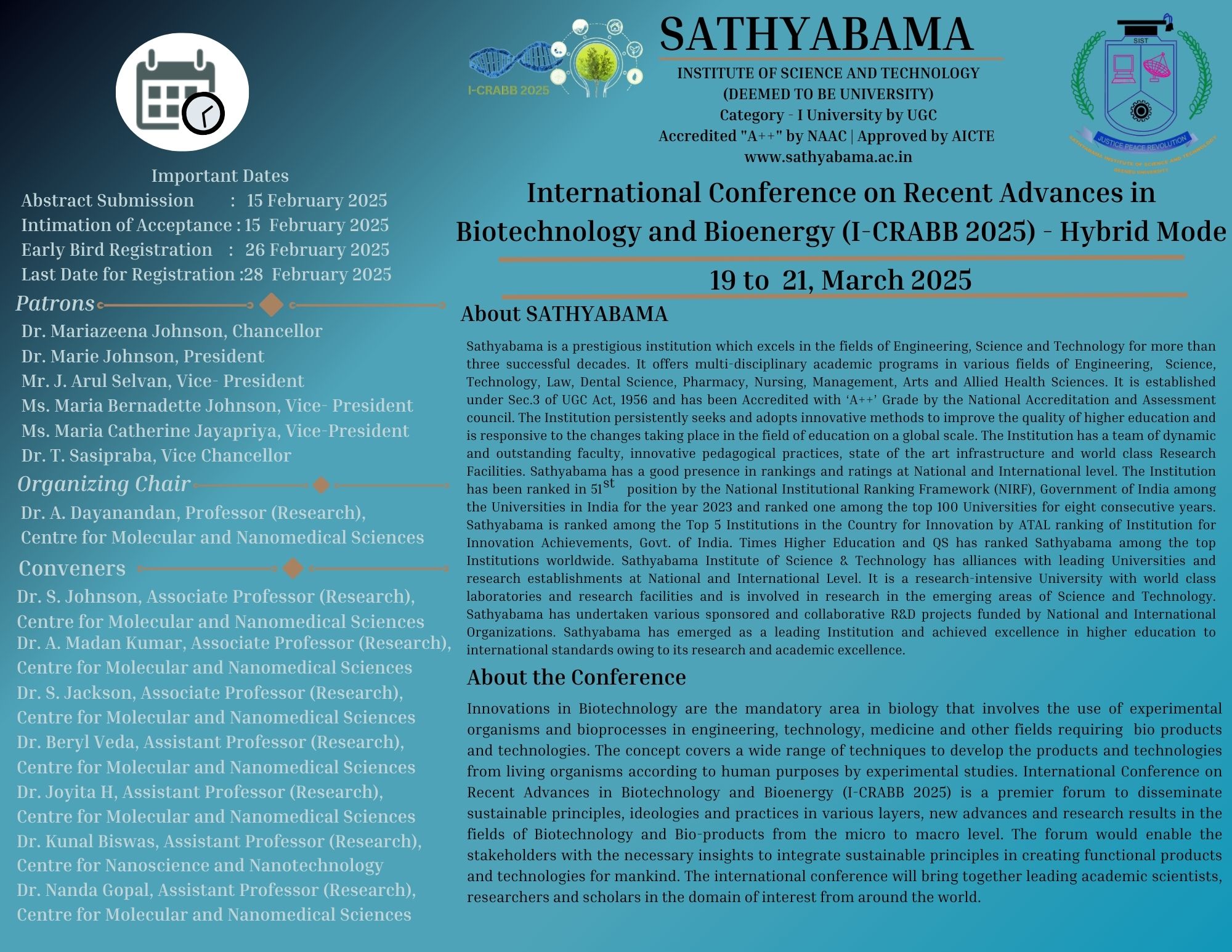 International Conference on Recent Advances in Biotechnology and Bioenergy (I-CRABB 2025) - Hybrid Mode